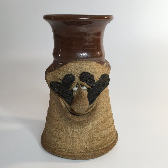 Mug Man Smiling Art Studio Pottery 3-D Face Glazed Stoneware Cup Mustache Nose - Picture 3 of 12